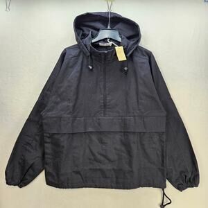 MNML MEN'S MEDIUM HALF ZIP HOODED JACKET BLACK CANVAS NWT